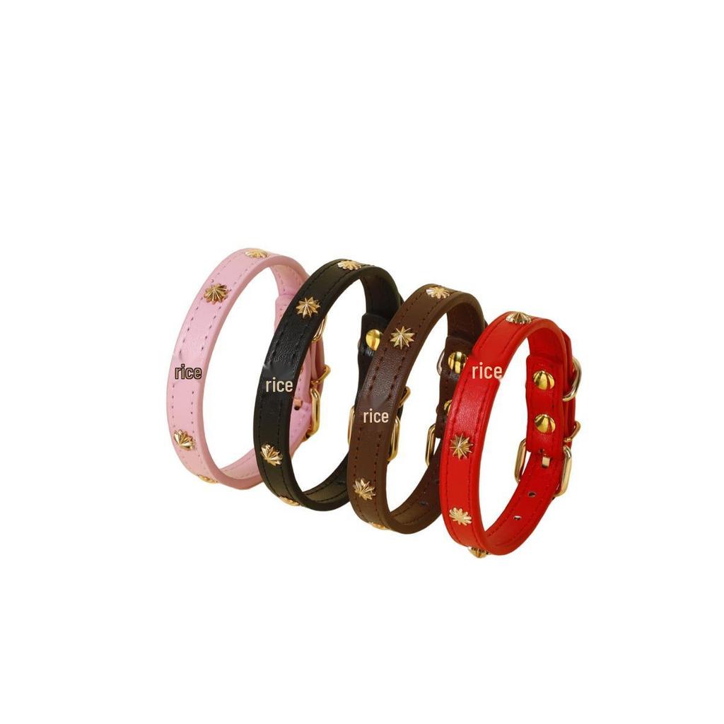 Carefully Selected PU Leather Pet Collar with Pearlescent Rivets and Gold Buckle for Small Dogs Like Teddy and Pomeranian
