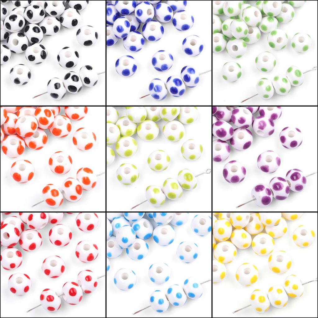 2 Stück 9*12mm Farbglasur Keramikperlen Großloch Punkte Flache Perlen zur Schmuckherstellung DIY Halskette Armband Ohrring
