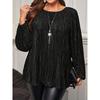 JPNTKY Women's Fashion Casual Solid Color Print O-Neck Long Sleeve  Blouses & Shirts