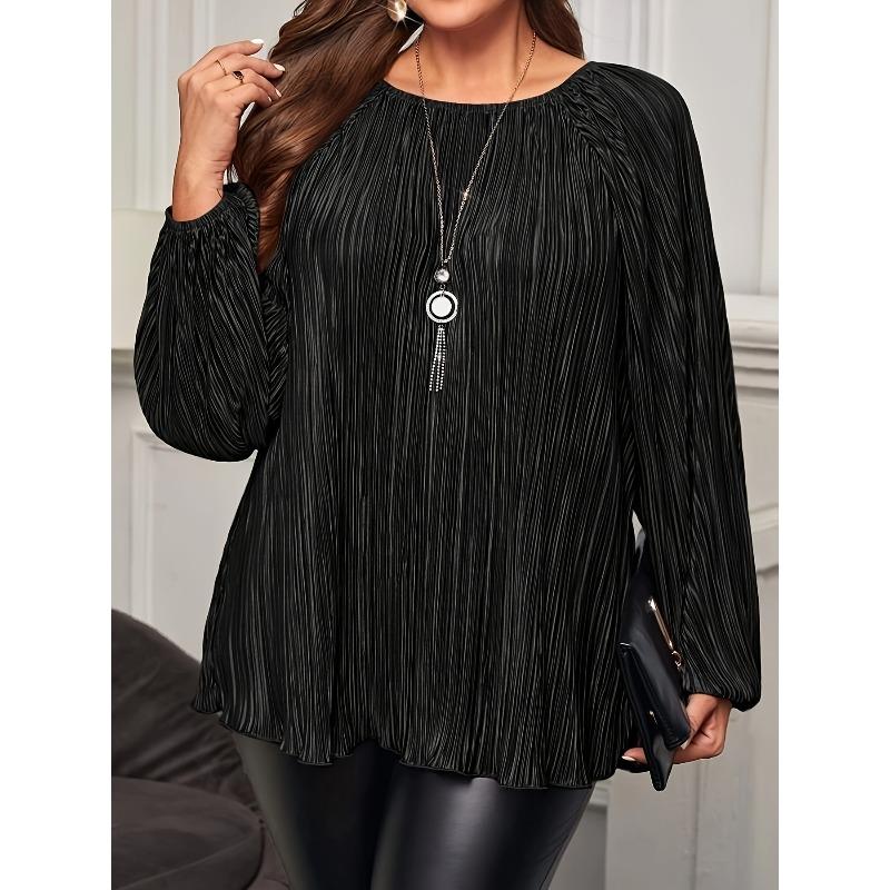 JPNTKY Women's Fashion Casual Solid Color Print O-Neck Long Sleeve  Blouses & Shirts