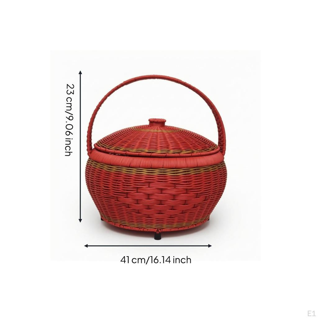 Basket with Lid Handwoven Handle Woven Organizer for Gift Presenters, Brides,