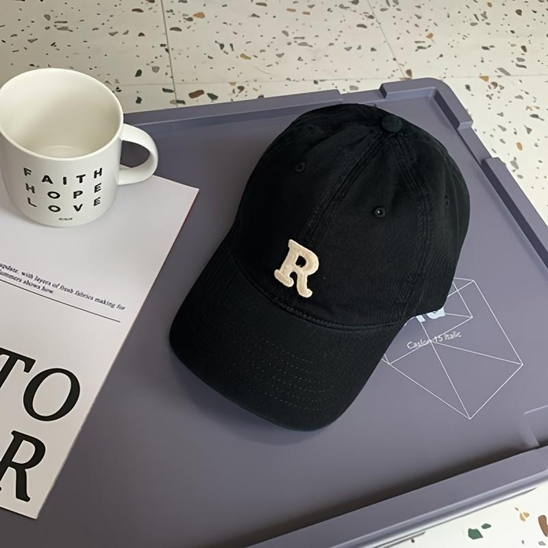 Four season R-letter soft top baseball cap, fashionable men's and women's sun shading and sun protection duckbill cap