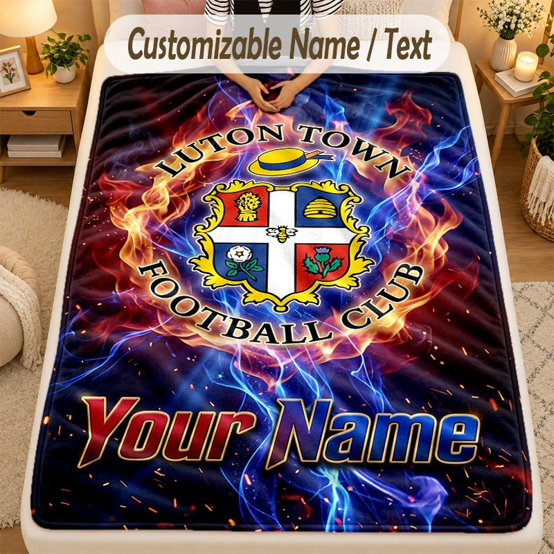 Flannel BlanketLuton Town Custom Name Text Personalized Soft Warm Throw Blanket Home Decor Gift