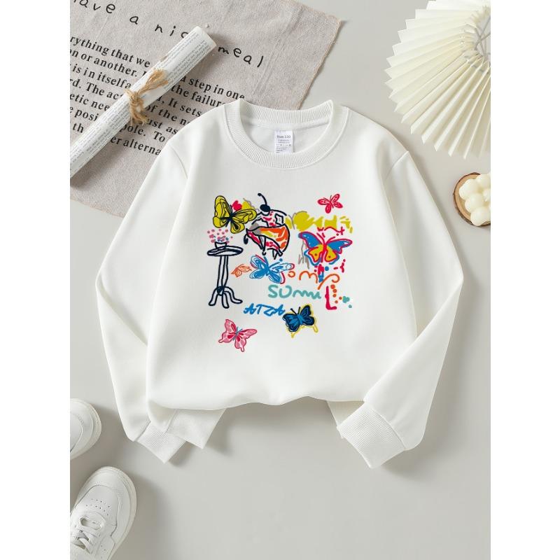 European sizes Girls Crew Neck Sweatshirt Summer Butterflies Roostertail Party, Soft Cozy Pullover, Warm Casual for Autumn & Winter.