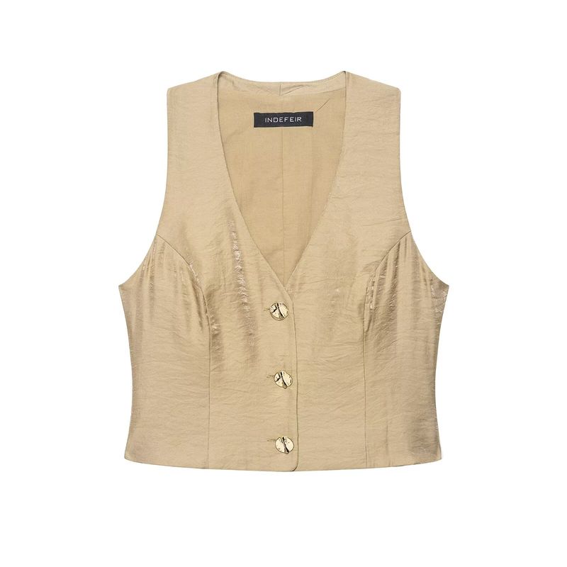 

Kaslead New Arrival Women s Fashion Style Gold Button Decoration Tops Casual Pants 7484163 3533556 Golden yellow Tops XS