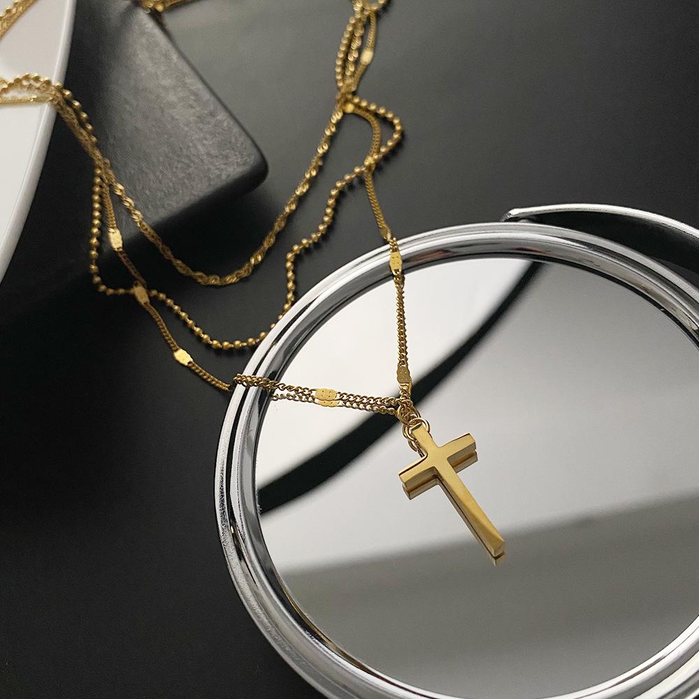 Three Layer Non Fading Titanium Steel Cross Clavicle Necklace For Women Fashion Jewelry