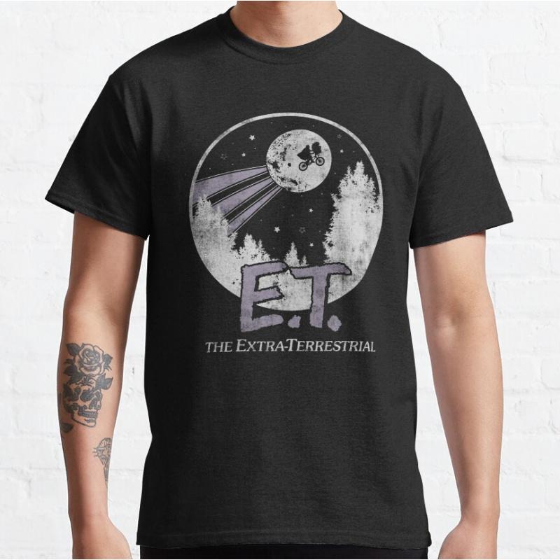 E.T. The Extra-Terrestrial Moon Poster 80s Horror Movie Alien Sci Fi Short-sleeve Crewneck T-sh