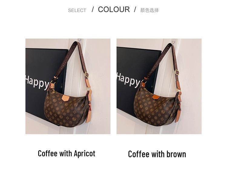 Elegant Women's 2025 Retro Monogram Dumpling Crossbody Handbag with Wide Strap and Large Capacity