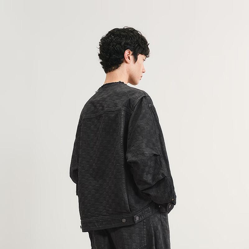 CROQUIS Men's H-Shaped Collarless Long-Sleeve Denim Jacket