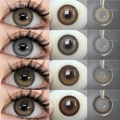 FUNSACHY 2pcs Colored Contact Lenses Brown Eyes Lenses Gray Lenses Blue Pupils Natural Eye Cosmetics