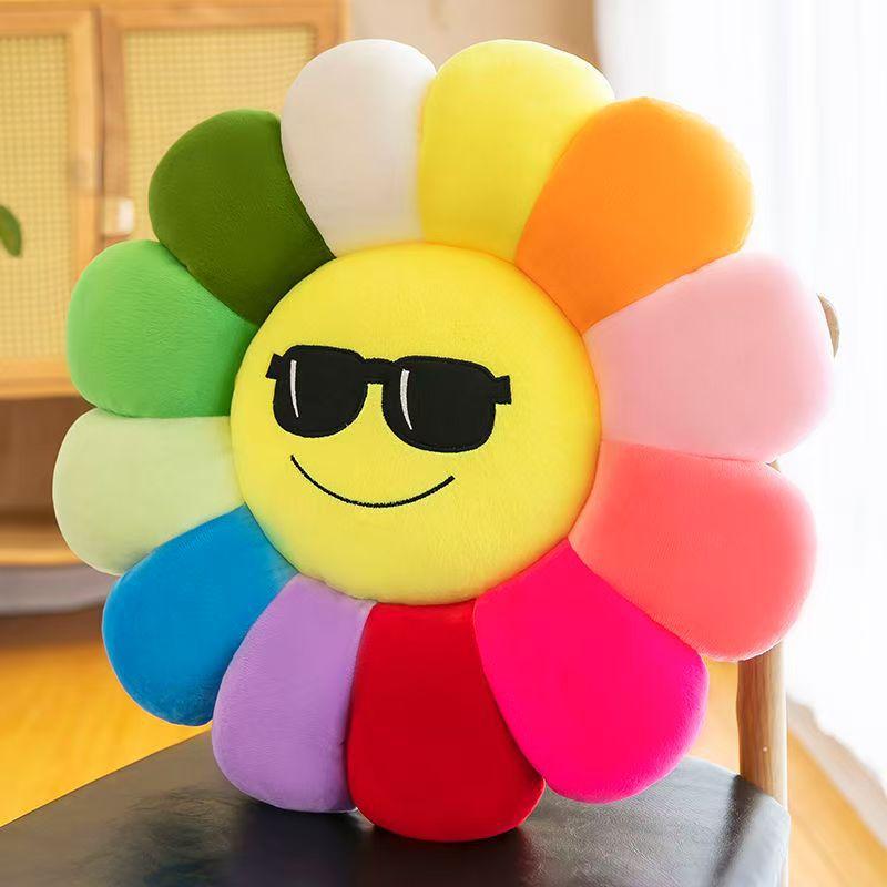 Colorful Sunflower Seat Cushion Petal Expression Pillow Creative Plush Toy Sofa Cushion