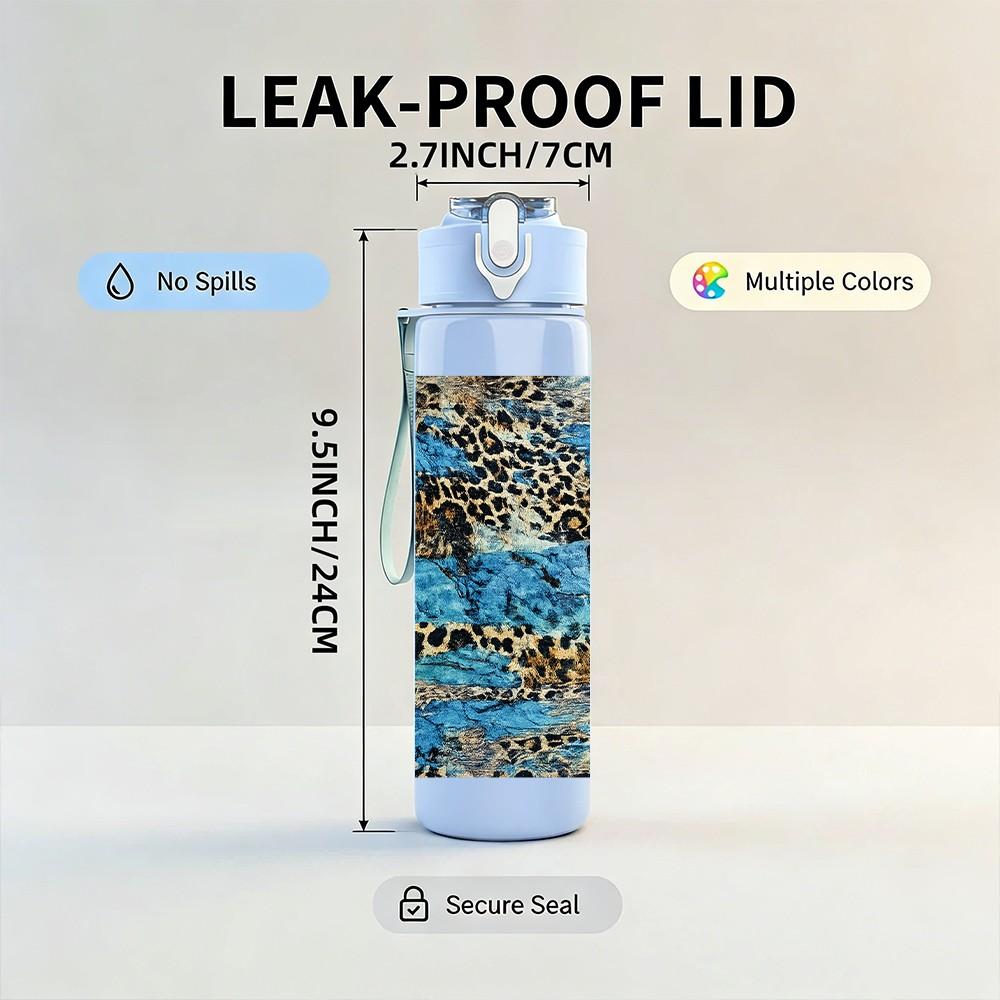 1PC Leopard Skin Animal Texture Print 750ml Color Plastic Sports Water Bottle Leakproof Flip Straw Lid Suitable for Sports Office Home Use
