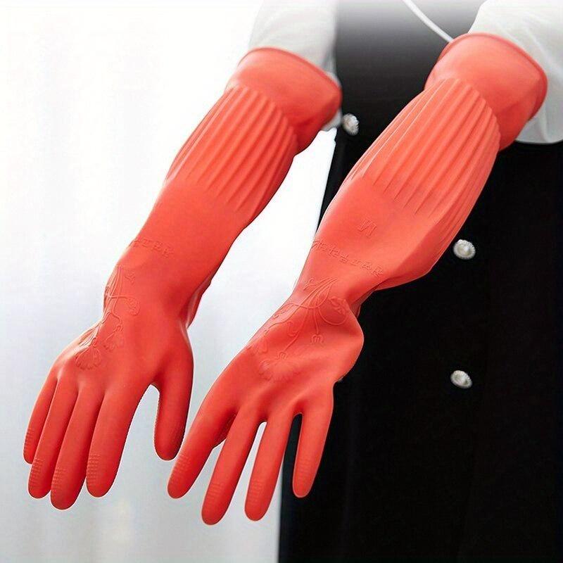 1Pairs Latex Dishwashing Gloves Extra Long Thick Nonslip Wearresistant Kitchen Housework Cleaning Car Washing Clothes Rubber.