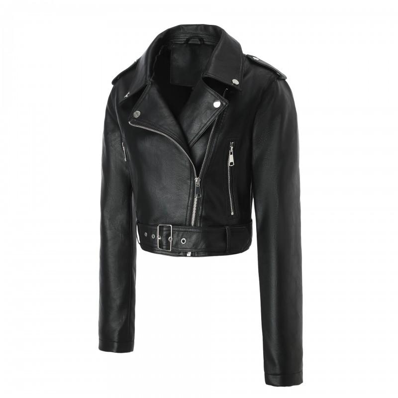 Beige Cropped Fitted Biker Jacket Lapel Metal Rivet Vintage Washed PU Leather Coat