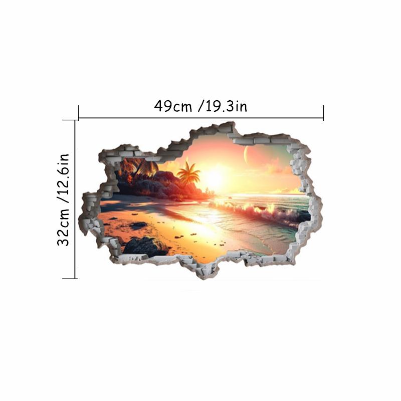 Sunshine Sea View Mural For Home Decoration Aesthetic Rooms Wall Hole Art Blue Water Beach Coconut Trees Vinyl Poster Stickers