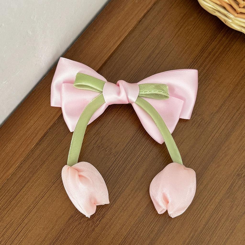 Korean Style Tulip Flower Bow Hair Clip for Girls with Decorative Hanging Floral Elements Suitable for Various Hairstyles and Occasions