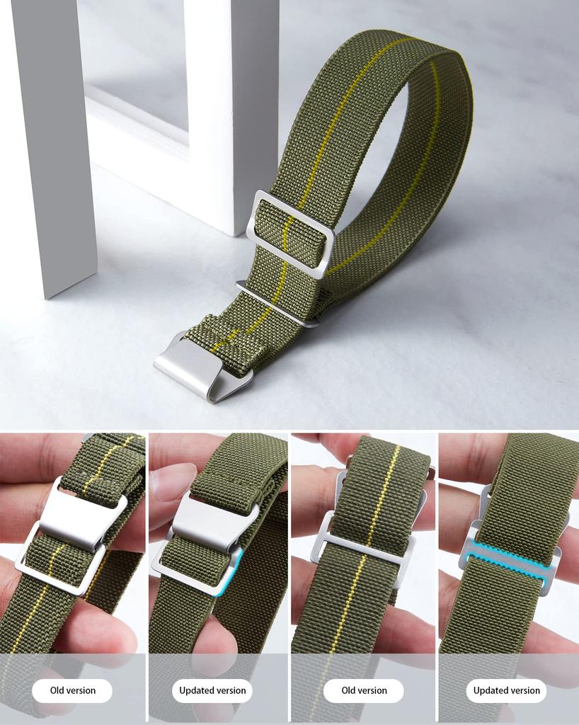 BINLUN Elastic Nylon Watch Waterproof Military Replacement Watch Strap with Hook and Loop for Men and 22mm Improved Band, Women, Silver/Black Buckle,