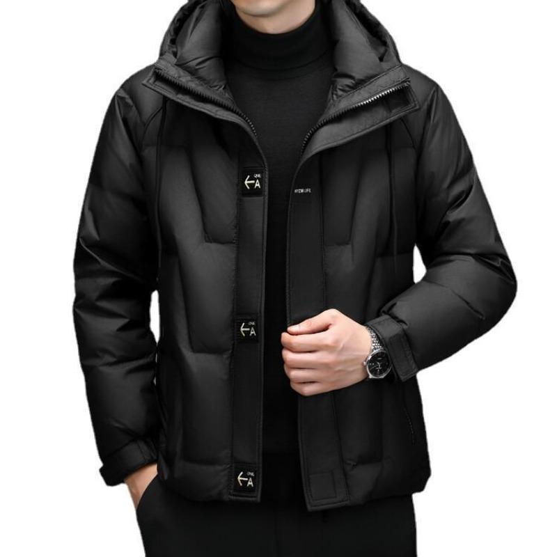 Fashion trend hooded down jacket men's stand-up collar thickened young and middle-aged casual white duck down men's jacket cotton jacket