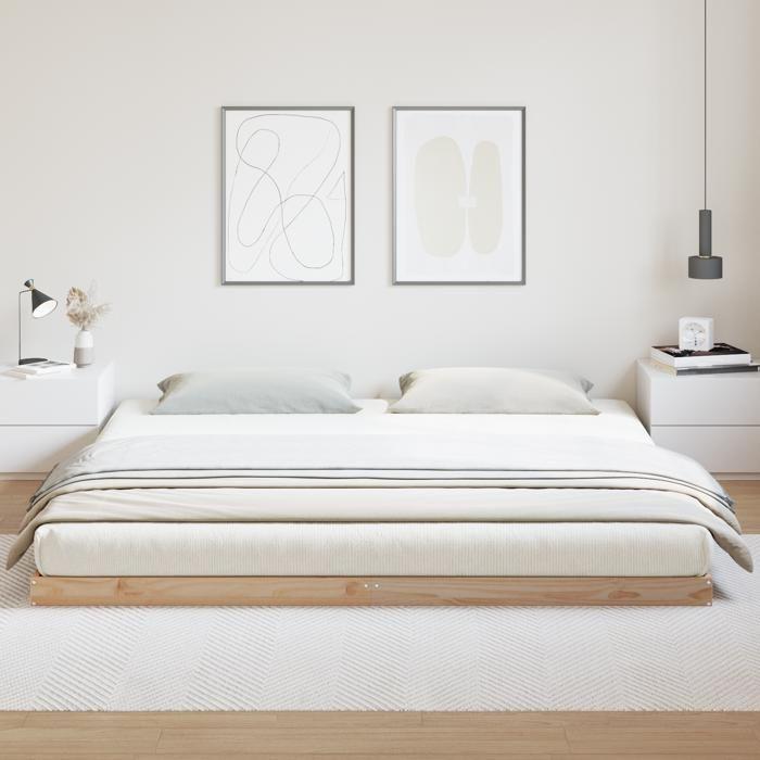 Lit de sol vidaXL Blanc 200x210 cm en bois massif de pin 869744