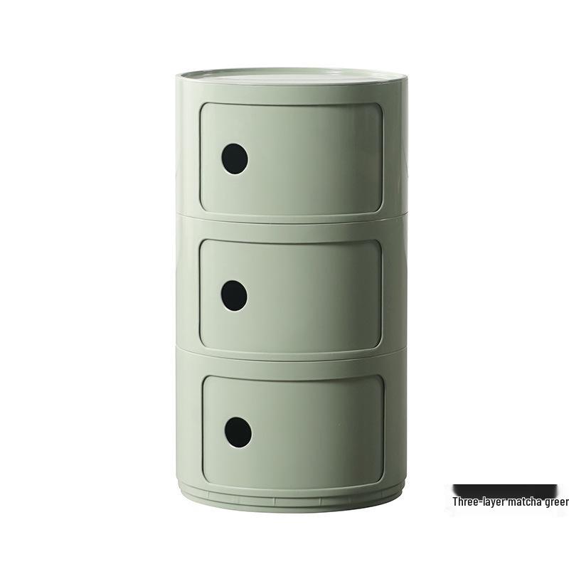 Nordischer runder weißer minimalistischer Nachttisch - Moderner Mini-Seitenkasten aus Kunststoff