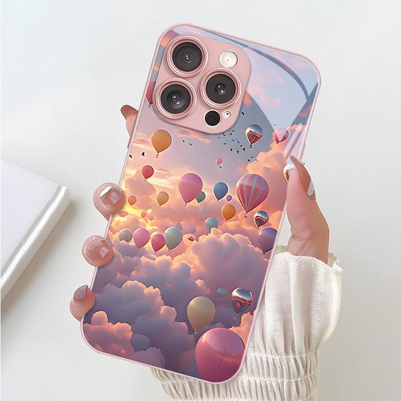 Hot Air Balloon Cloud Sunset Sky Glass Phone Case Suitable for iPhone 17 16 15 14 13 12 11 Pro Max Plus Shockproof Back Cover