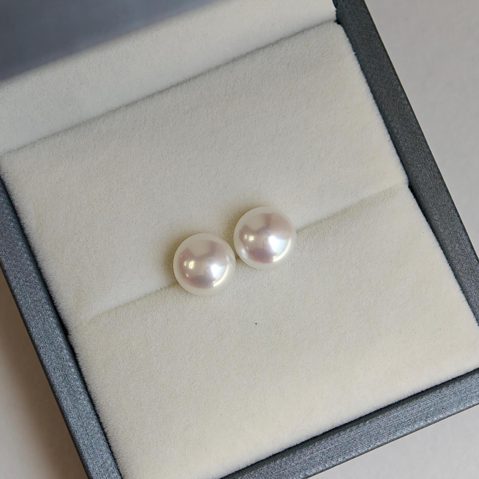 Zhuji Natural Freshwater Pearl Aurora Muffin Stud Earrings 7.5-8mm