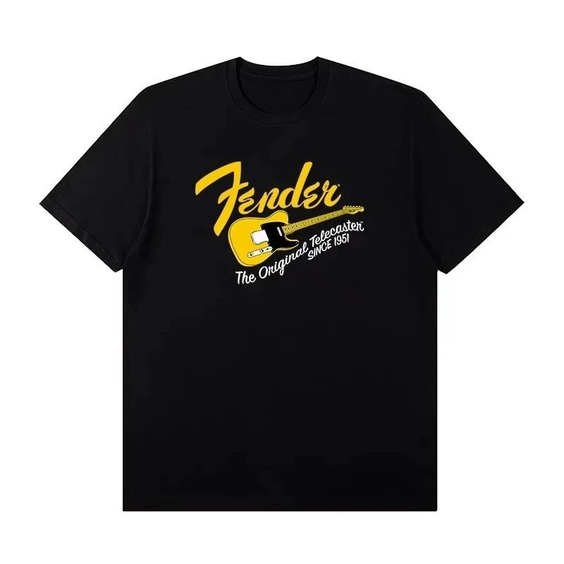 Summer New Fender Jimi Hendrix Fender Electric Guitar Print Graphic Tshirt Mens Short Sleeve Tshirt Street Wear Summer Tops