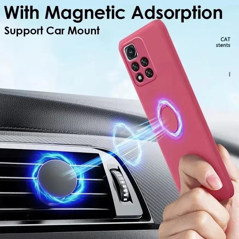 Liquid Silicone Magnetic Ring Holder Kickstand Phone Case for XiaoMi Redmi 13C 4G Note 12 13 14 Pro Plus 5G Soft Cover