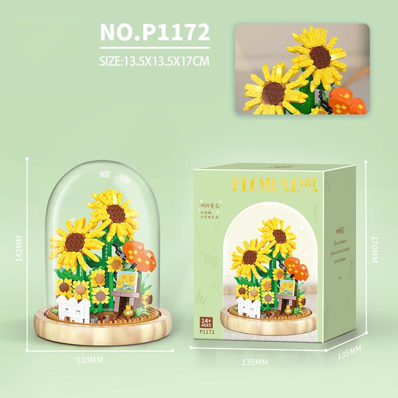 Micro Diamond Block Flower Bricks Rose Carnation Sunflower Tulips Lily Chrysanthem Lotus Cactus Nanobricks Toys Exhibition Booth