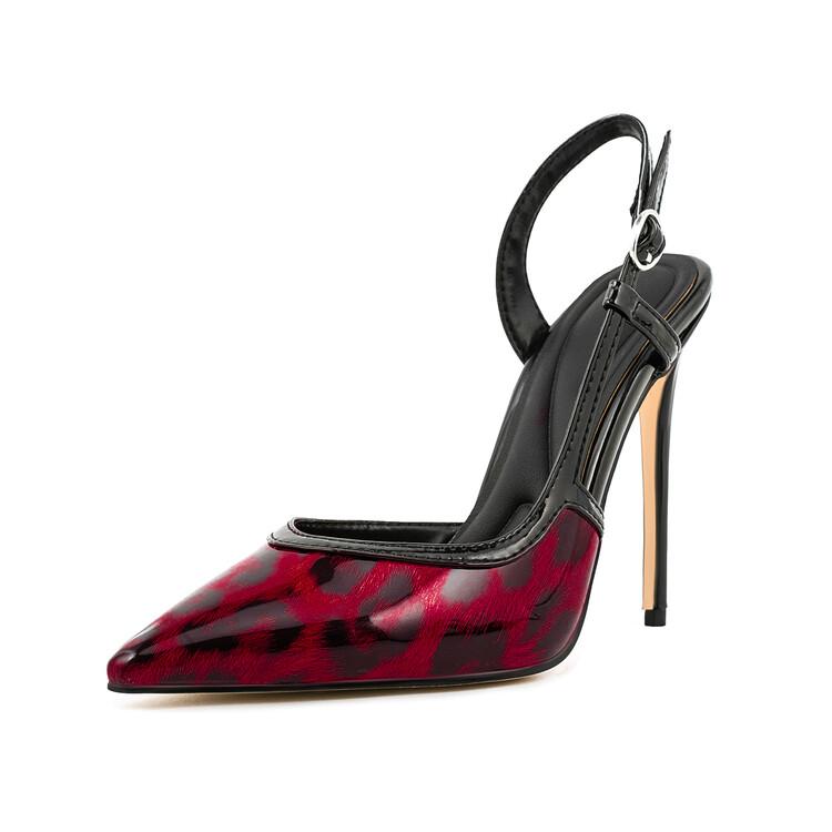 Fashion Fashion Show Water Diamond Orange High Heel Sandals Summer New Sexy Patent Leather Leopard Pattern Women's Singles Shoes 35-46