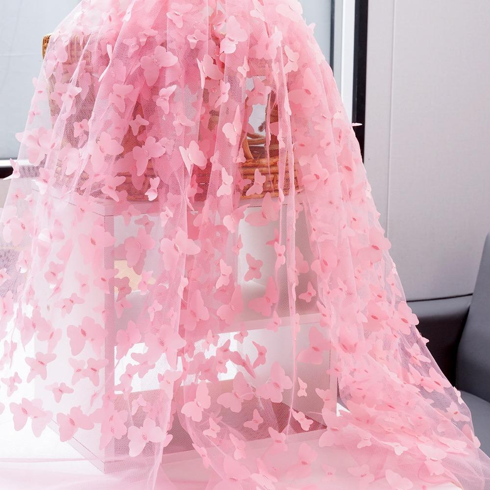 

DIY 3D Embroidered Butterfly Mesh Fabric Rainbow Gradient Handmade Tulle Dress Sewing Fabric Wedding Decoration 130-91cm