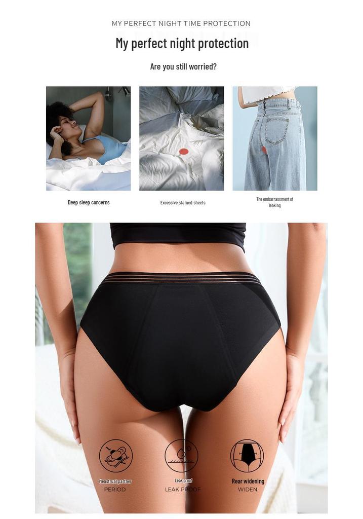 Lace Patchwork Menstrual Underwear, Mid-Waist, 4 Layers, Leak-Proof, No Pad Needed