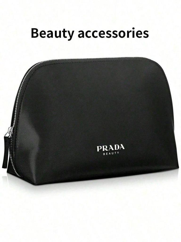 Prada Black Nylon Shell Makeup Bag, Women Portable Zipper Cosmetic Pouch Travel Wash Organizer Bag