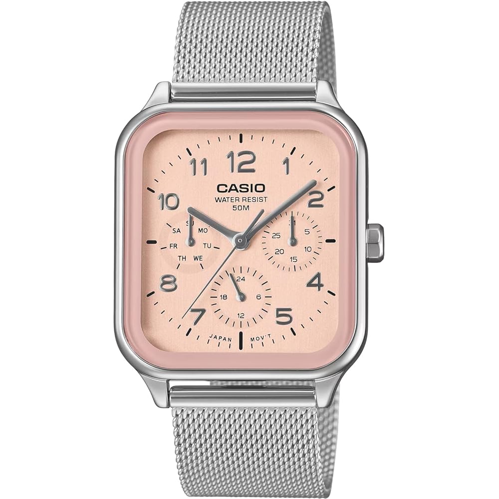 

Casio MTP-M306M-4AV Analog Men s Watch Salmon Pink Multi-Function 24-Hour Display Metal Mesh Band
