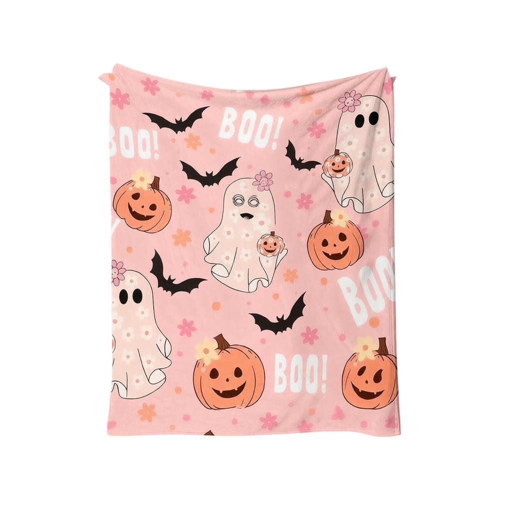 Flannel Halloween Throw Blanket with and Pumpkin Print for Couch, Home, Car Travel