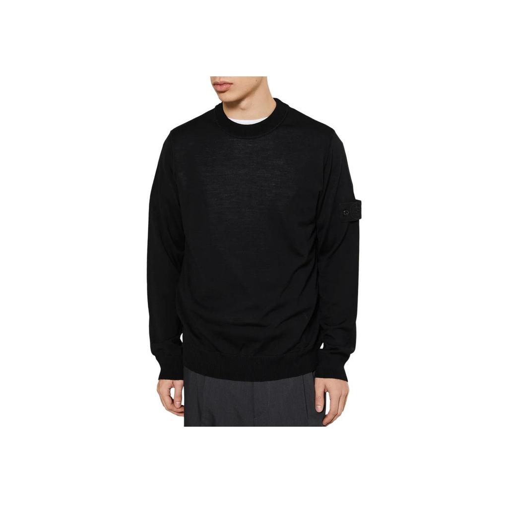 Stone Island Long Sleeve Solid Color Crew Neck Sweater Men sweater Black K1S15-5100066-S00FC-V0029