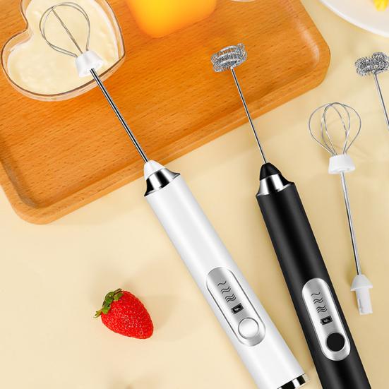 1 Set Electric Egg Beater USB Rechargeable 3 Gears Handheld Whisk Coffee Blender for Kitchen