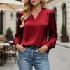 Women's Silk Shirt Casual Work Business Shirt Long Sleeve V,Neck Top