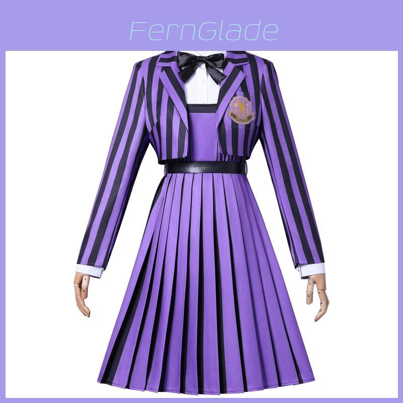 Wednesday Addams Family Cosplay Kostüm Aus Polyesterstoff Für Halloween Und Rollenspiele