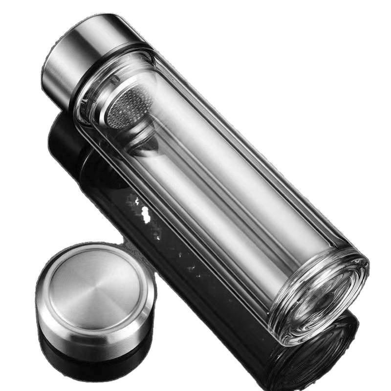 Double-Layer Glass Water Cup with Smart Temperature Measurement, Extra Thick Insulation, Large Capacity, for Home Use.
