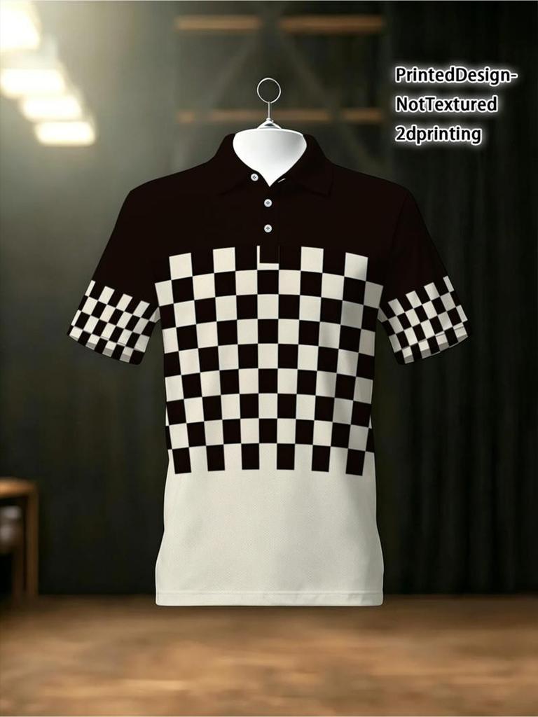 Men'S Outdoor Polo Shirt, Mixed Colors, Multiple Specifications Available, Polyester Material, Classic Checkered And Solid Color Design, Suitable for