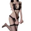 Sexy lingerie pajamas women's lace three-point pearl temptation qn uniform thong set supplies