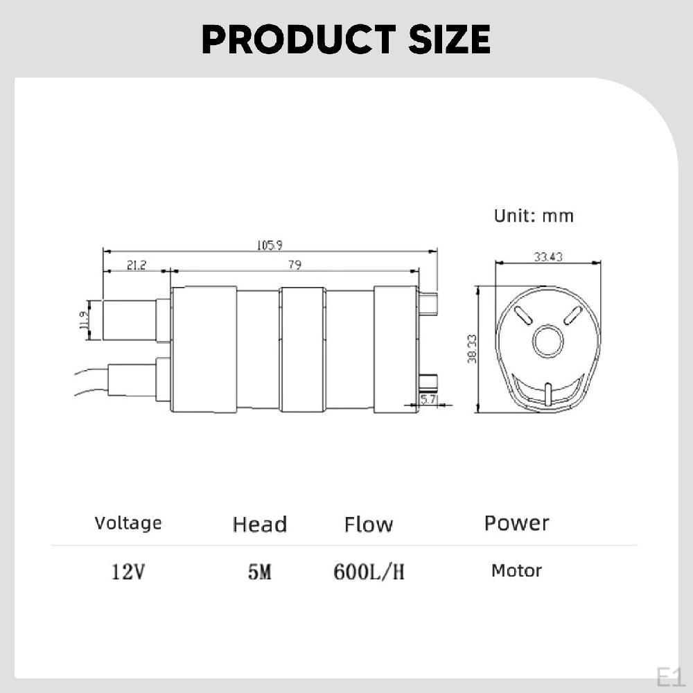 Mini Tauchwasserpumpe mit 140cm Kabel 12V Tragbar Klein 5M Förderhöhe für Teichbecken