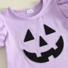 Citgeett Summer Halloween Kids Toddler Baby Girl Outfit Pumpkin Face Embroidered Short Puff Sleeve Ruffled Tops Striped Shorts