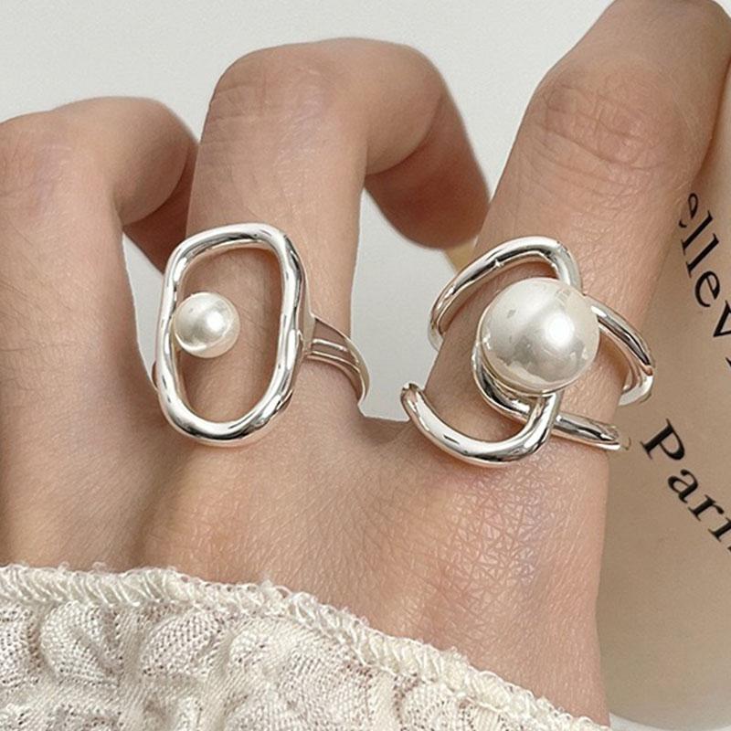 925 Sterling Silver Rings for Women Couple Minimalist Handmade Simple Pearl CZ Ring Fine Jewelry Gift Prevent Allergy