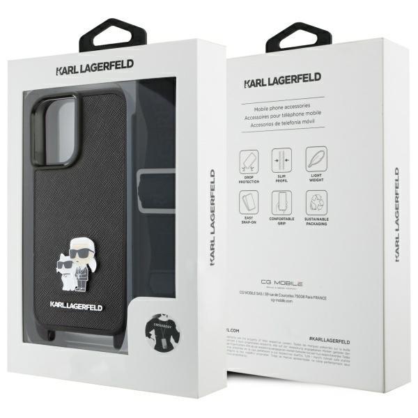 Karl Lagerfeld Klhcp16Ssakcpbk Iphone 16 6.1 Czarny/Black Hardcase Saffiano Karl&Choupette Metal Pin Cbdy Strap