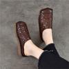 Johnature Genuine Leather Retro Weaving Square Toe Women's Slippers Versatile Outerdoor Flat Slip-on Shoes