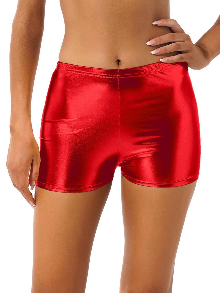 Damen Mädchen Tanzshorts Club Wear Metallic Shorts Rave Booty Shorts Glänzende Unterteile für Tanzfestivals Kostüme