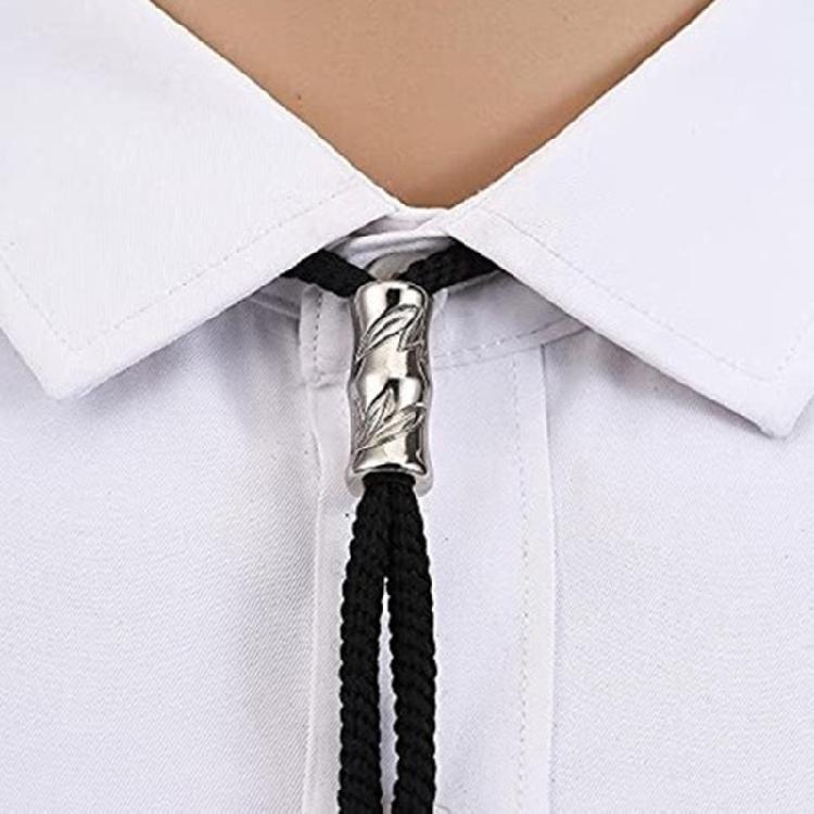 Braided Shoestring Tube Bolo Tie Carved Charm Cowboy Necktie Necklace