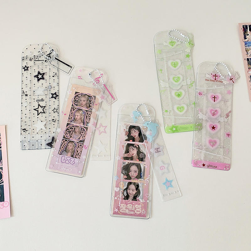 1 Stück Mädchen Transparenter Glitzer Foto-Kartenhalter Student Cartoon Stern Design Langer Stil Mode Fotokabinen-Streifen Display Hüllen